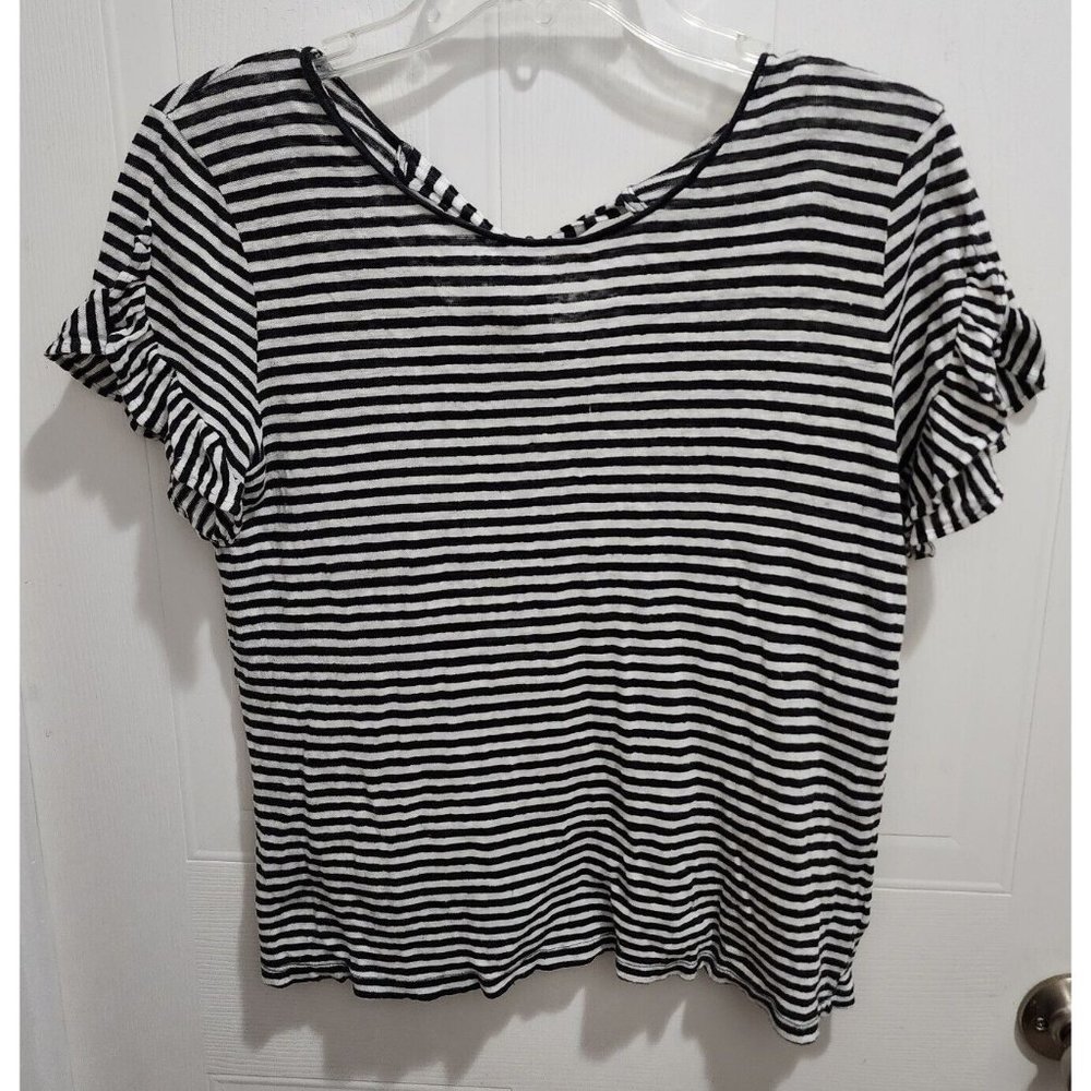 Vineyard Vines Women's Short Ruffle Sleeve Tie Back Top 100% Linen Striped Sz S